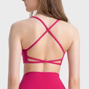 Strappy Open-Back Sports Bra | Double-Brushed Nylon-Spandex Yoga Top for Studio-to-Street
