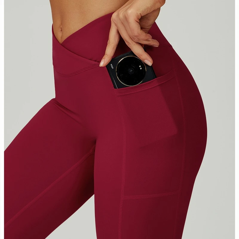 OEM Logo Crossover Waist Yoga Leggings with Pockets - Image 2