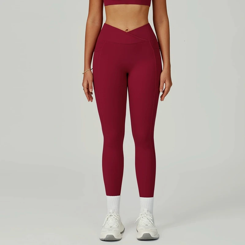 OEM Logo Crossover Waist Yoga Leggings with Pockets - Image 4
