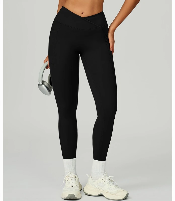 OEM Logo Crossover Waist Yoga Leggings with Pockets - Image 3