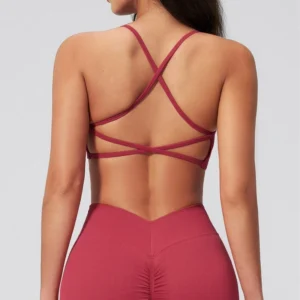 Seamless Yoga Sports Bra | U-Neck Padded Running Top with Crossover Back