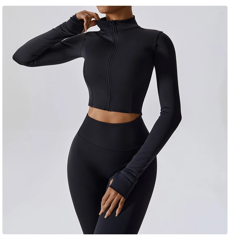 Women's 3 piece yoga set with sports bra, high-waisted leggings and zip-up thumbhole jacket