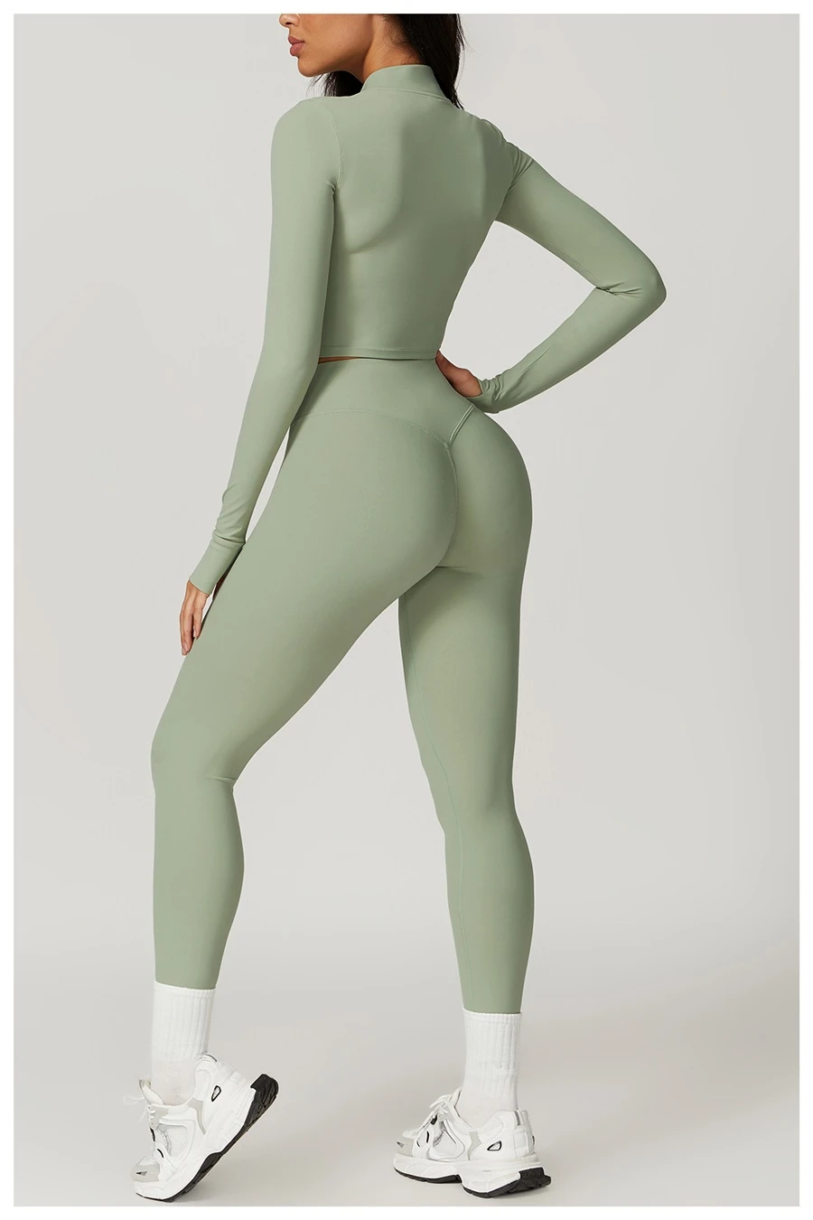 Women's 3 piece yoga set with sports bra, high-waisted leggings and zip-up thumbhole jacket