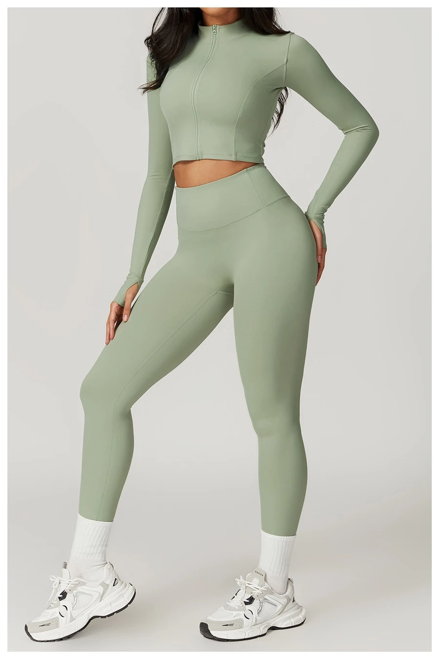 Women's 3 piece yoga set with sports bra, high-waisted leggings and zip-up thumbhole jacket