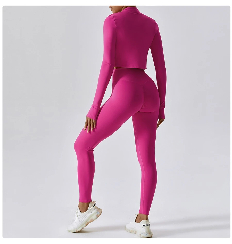 Women's 3 piece yoga set with sports bra, high-waisted leggings and zip-up thumbhole jacket