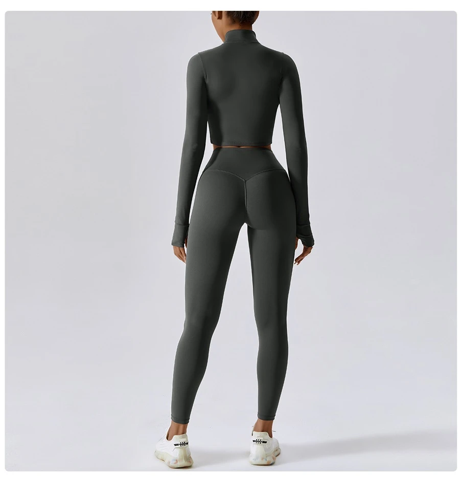 Women's 3 piece yoga set with sports bra, high-waisted leggings and zip-up thumbhole jacket
