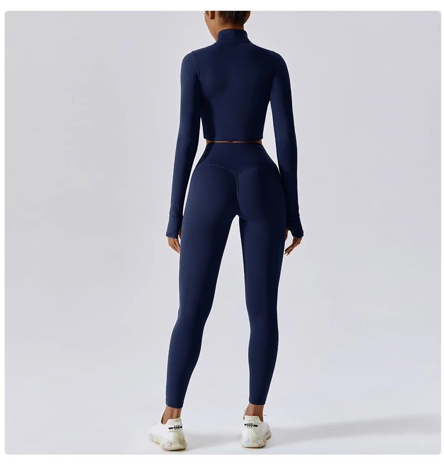 Women's 3 piece yoga set with sports bra, high-waisted leggings and zip-up thumbhole jacket