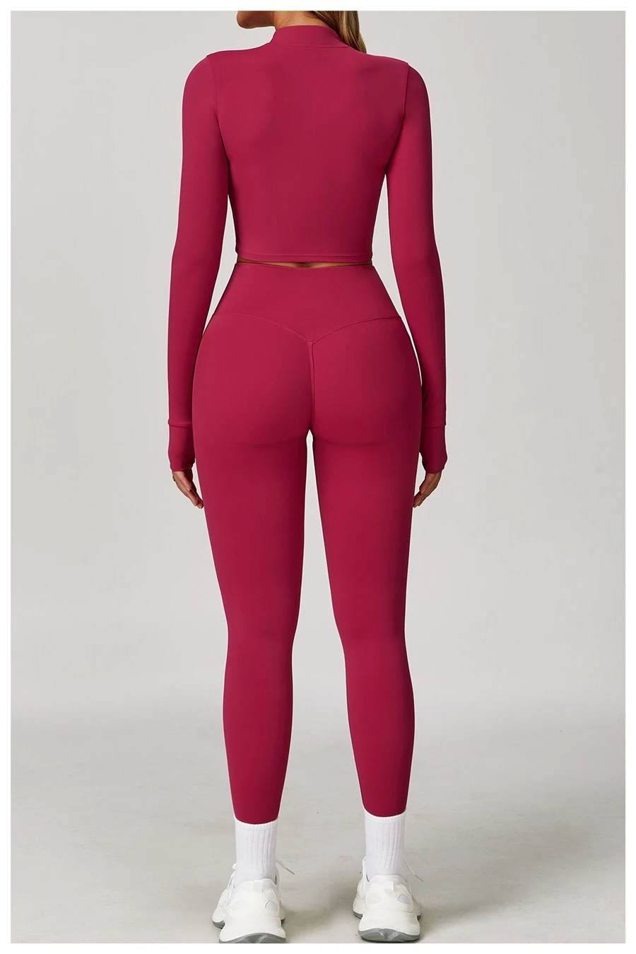 Women's 3 piece yoga set with sports bra, high-waisted leggings and zip-up thumbhole jacket