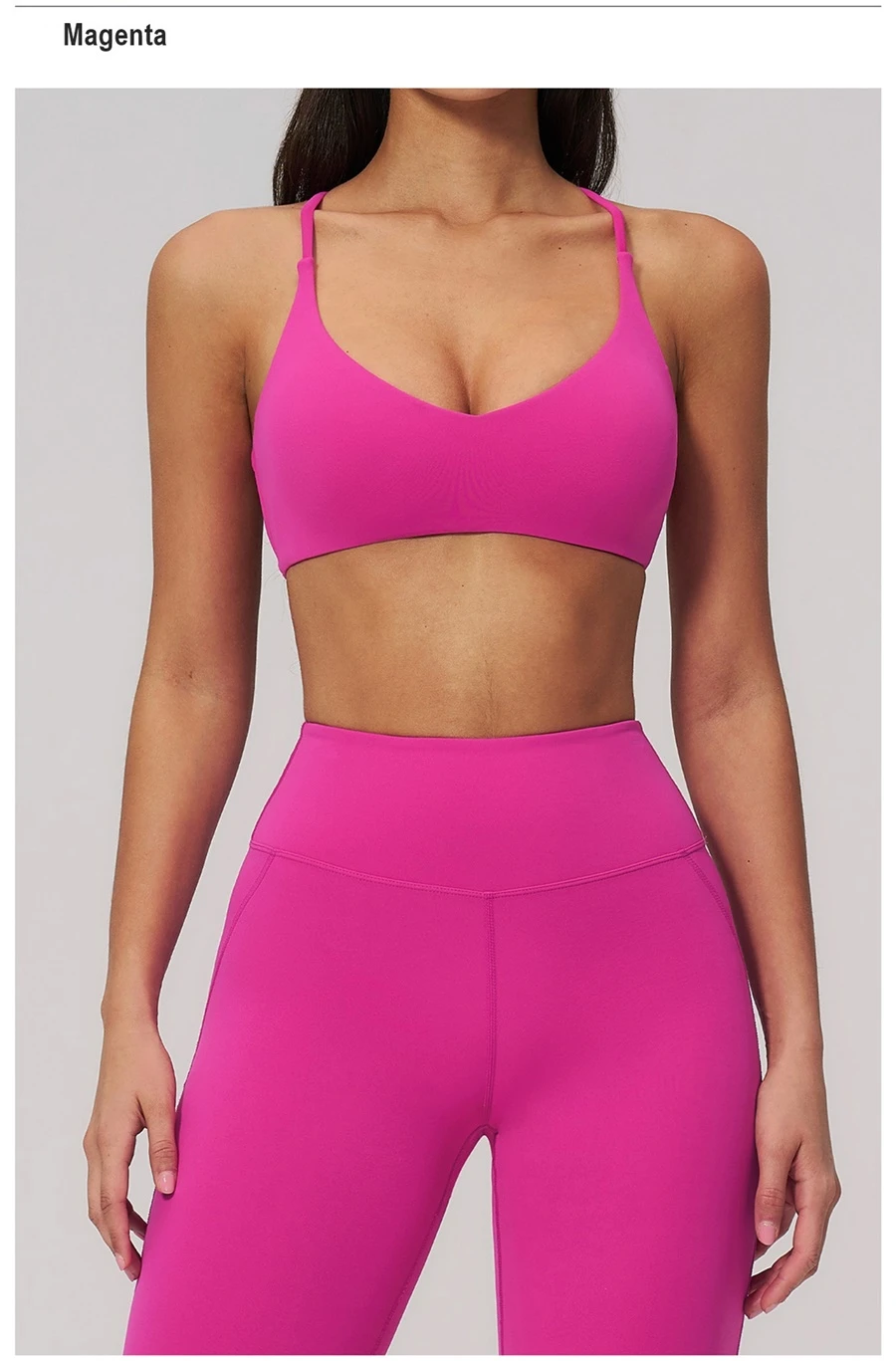 front view for cross back sports bra-magenta