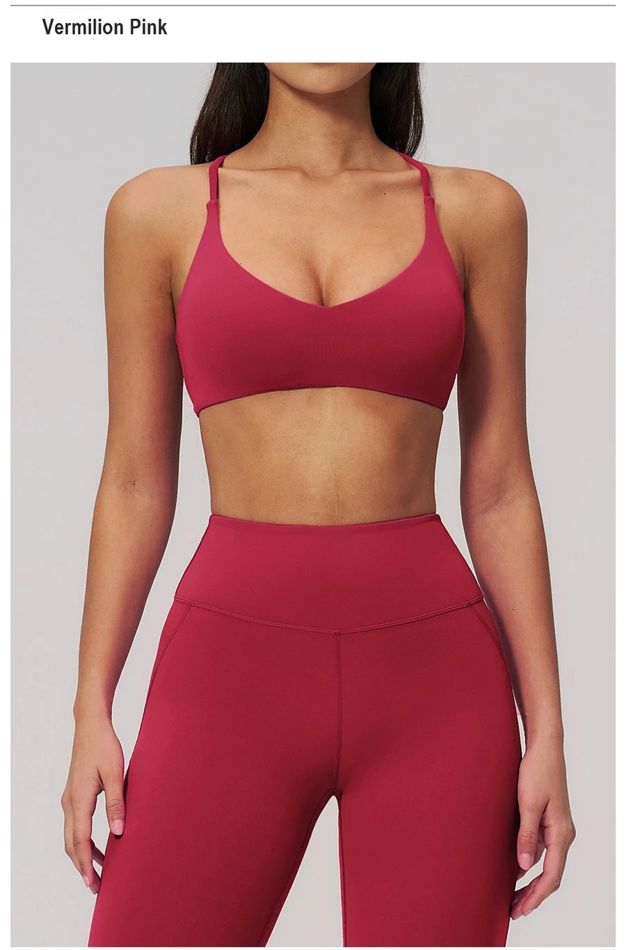 front view for cross back sports bra- vermilion pink