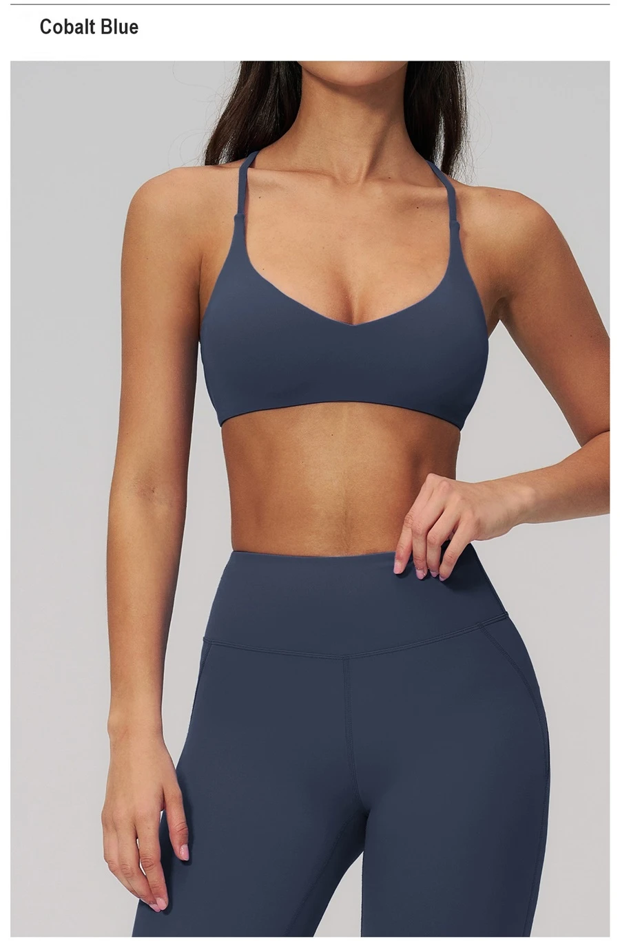 front view for cross back sports bra-cobalt blue
