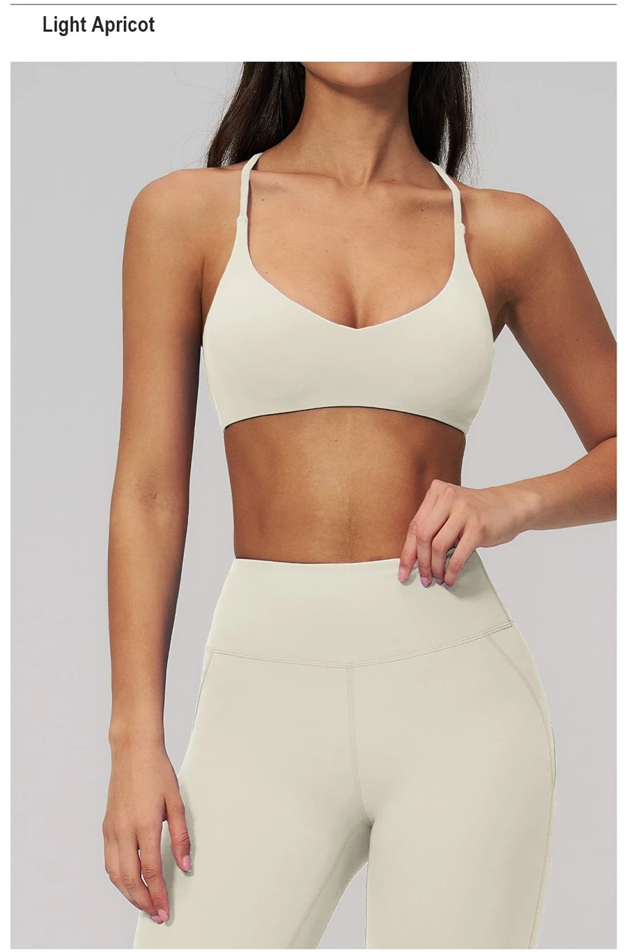 front view for cross back sports bra-apricot