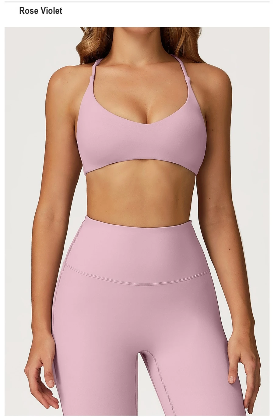 front view for cross back sports bra-rose violet