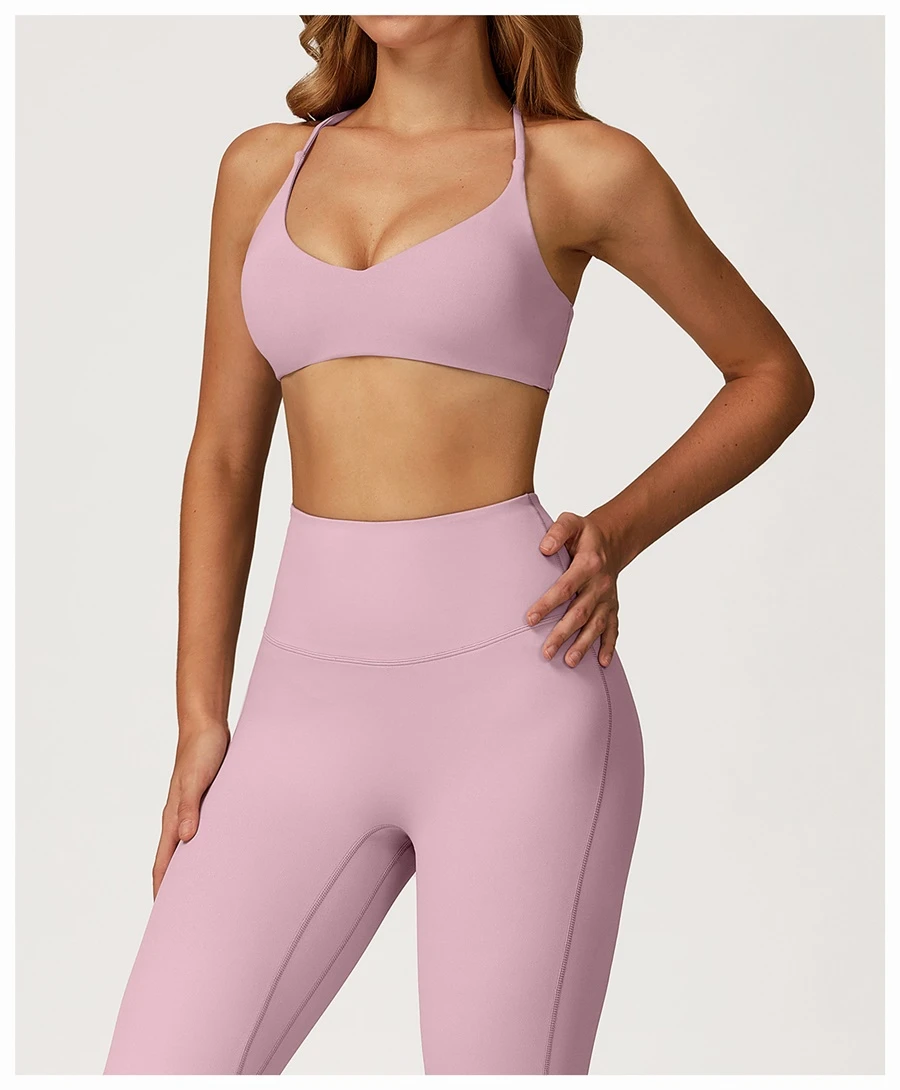 side view for cross back sports bra-rose violet