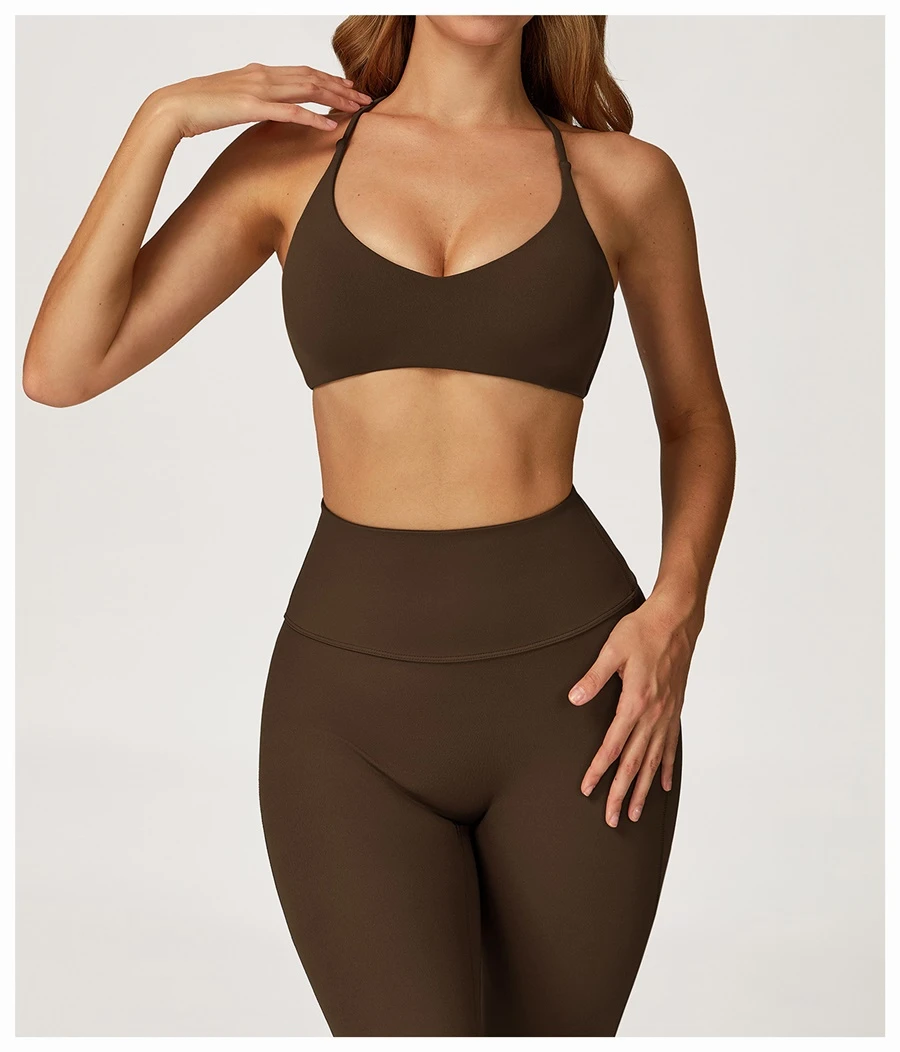 front view for cross back sports bra-coffee