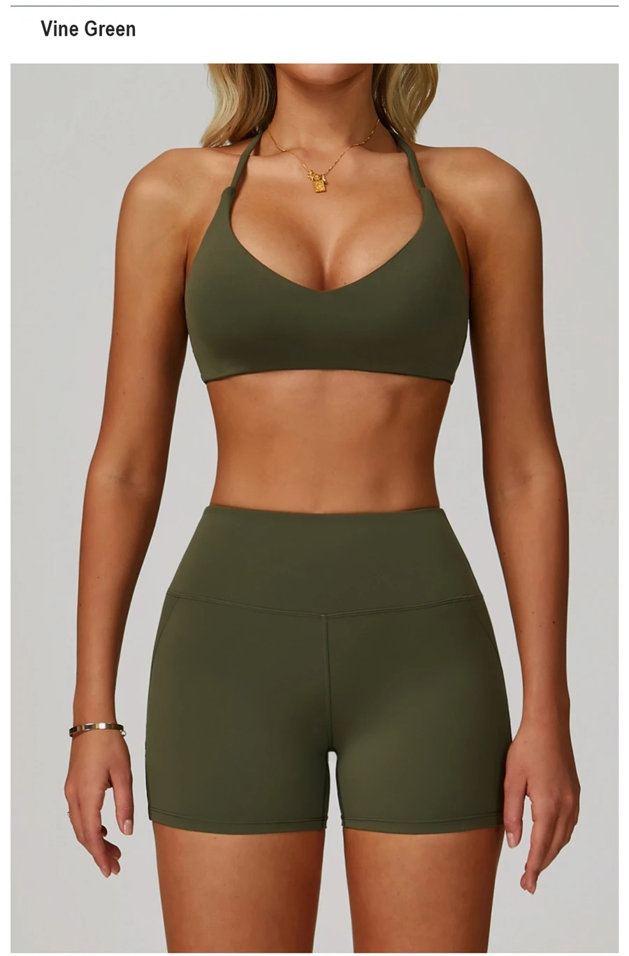 front view for cross back sports bra-vine green