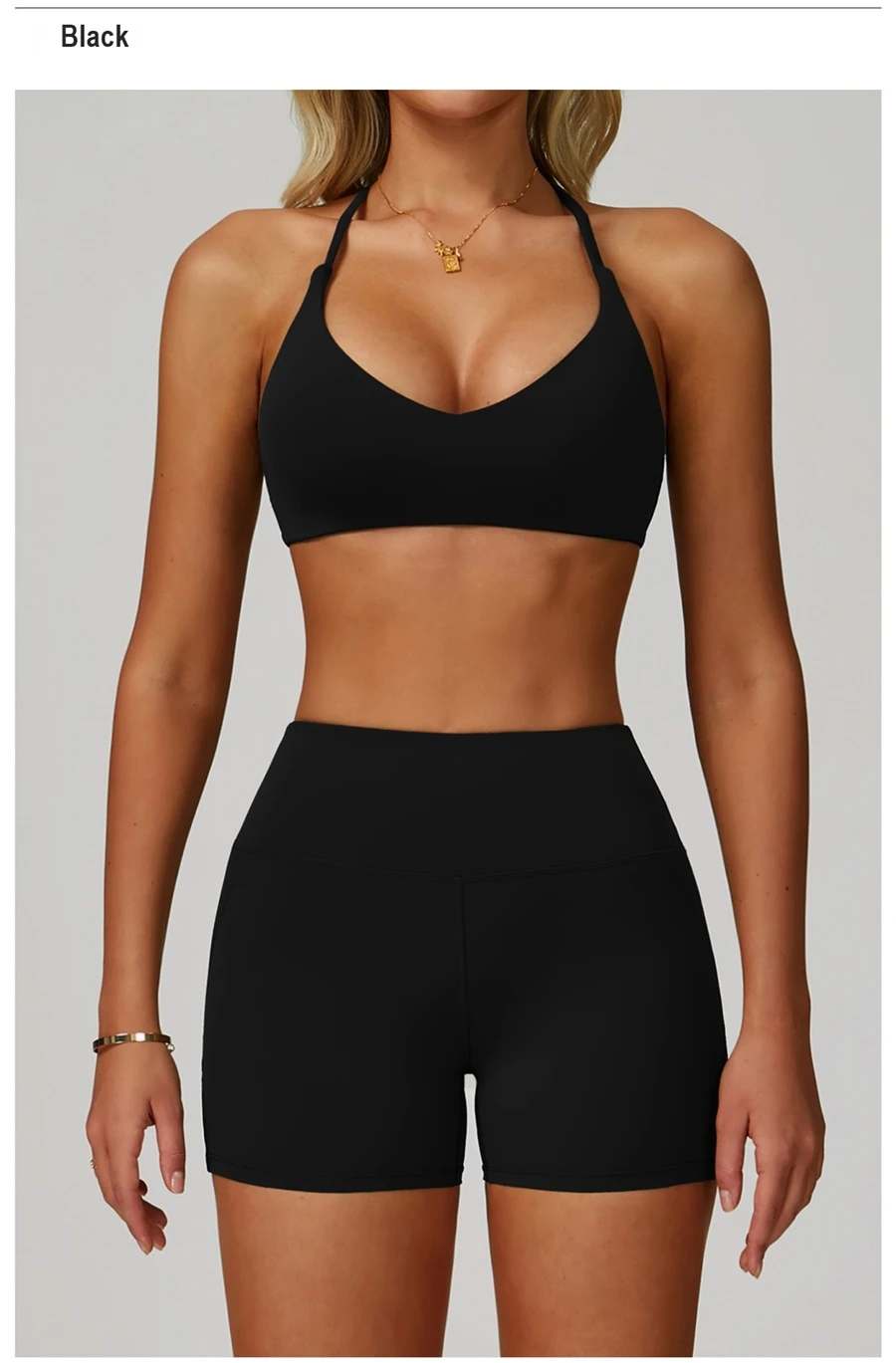 front view for cross back sports bra-black
