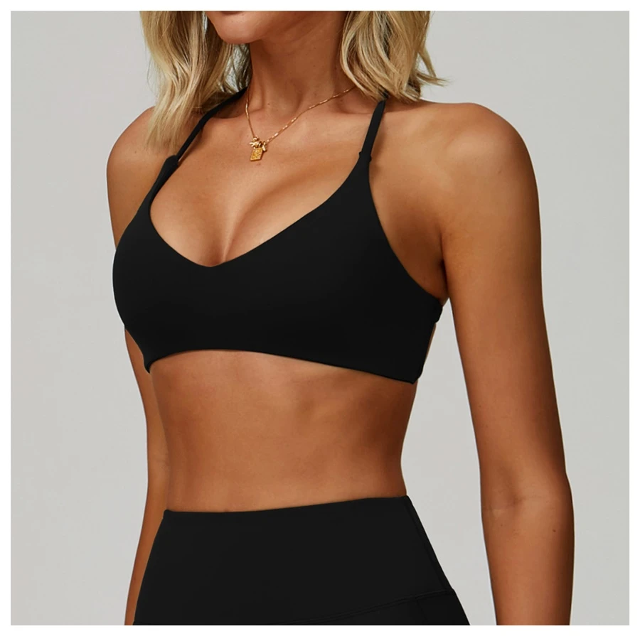 side view for cross back sports bra-black