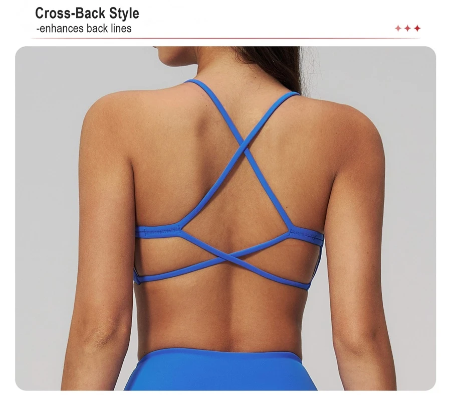 Women's quick dry nylon spandex workout bra with cross back design