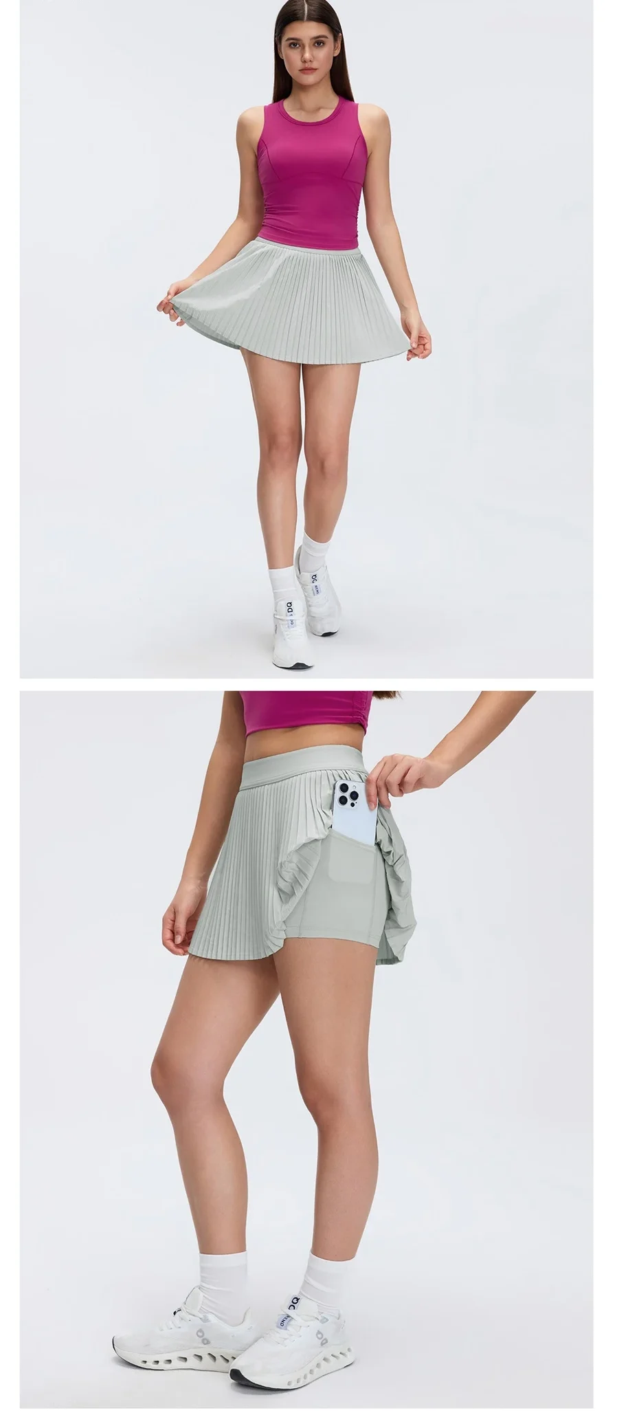 Pleated workout skirt with hidden pocket for tennis and running-steam gray