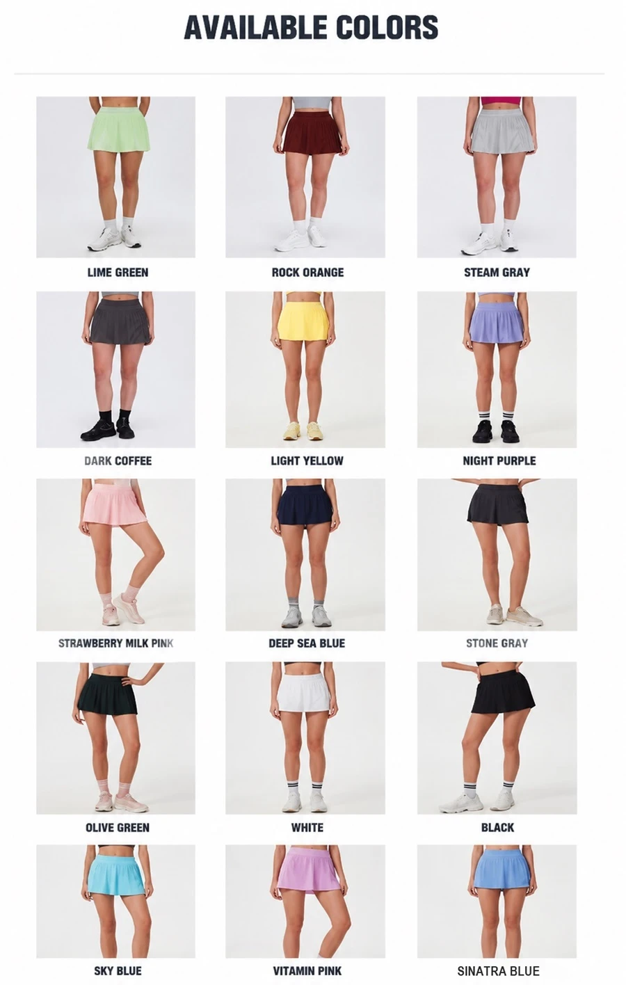 Women's pleated tennis skirt with built-in shorts for golf and fitness-available colors