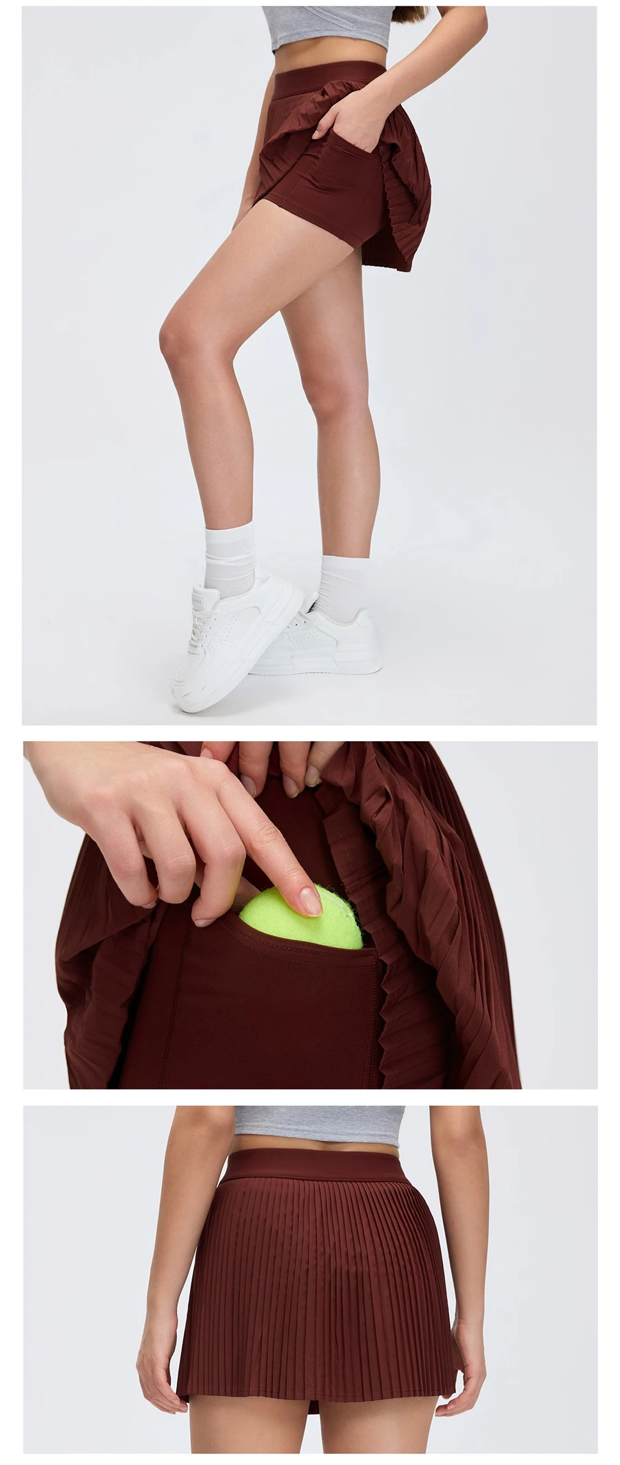Pleated workout skirt with hidden pocket for tennis and running
