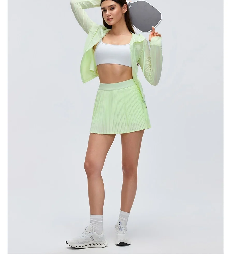Pleated workout skirt with hidden pocket for tennis and running