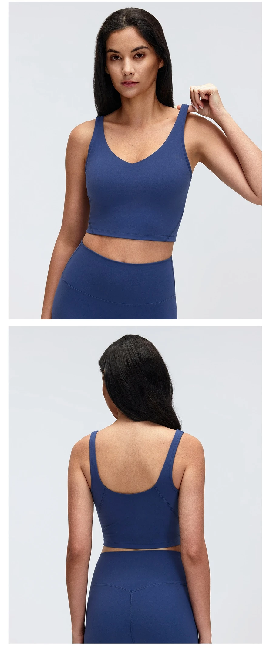 Soft brushed fabric sports bra with removable padded cups-twill blue