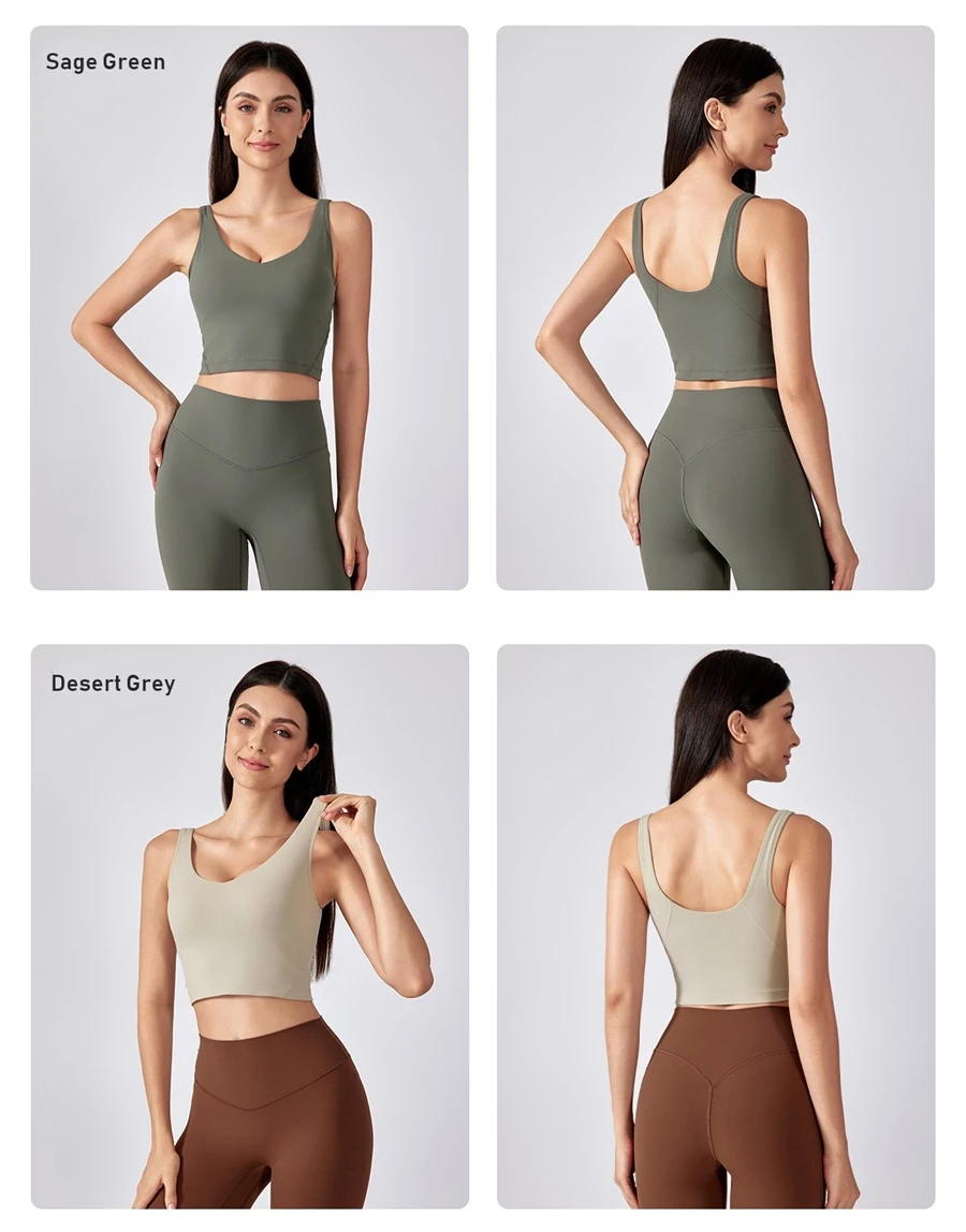 Women's medium support yoga bra with reinforced double-needle stitching