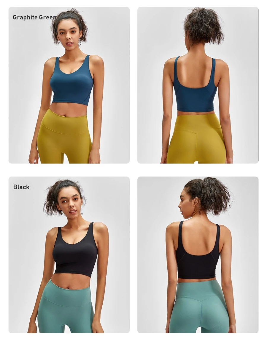 Women's medium support yoga bra with reinforced double-needle stitching