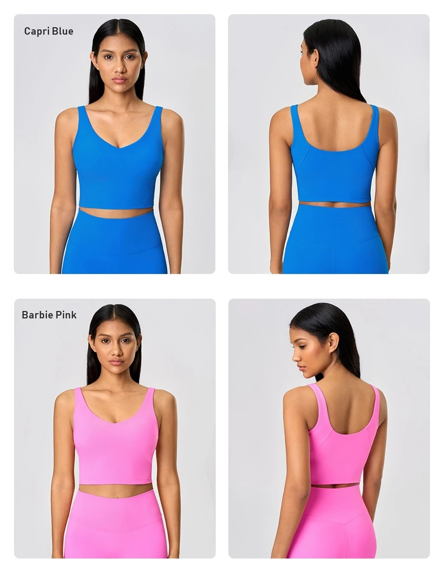 Women's medium support yoga bra with reinforced double-needle stitching