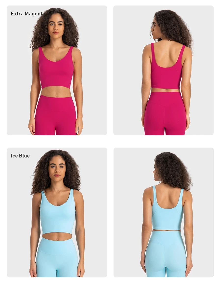 Women's deep V-neck workout bra with wide elastic shoulder straps
