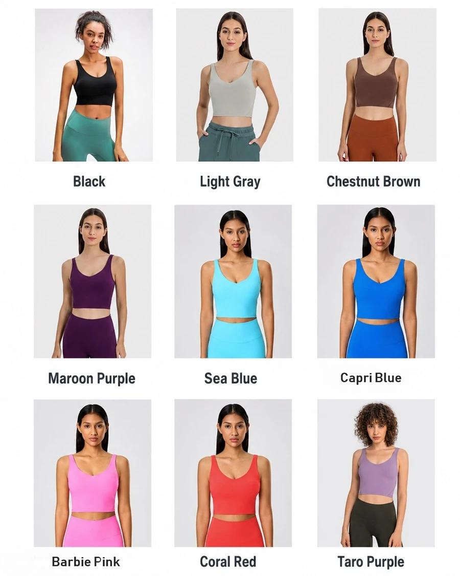 Women's V-neck medium support sports bra for yoga running and fitness-available colors