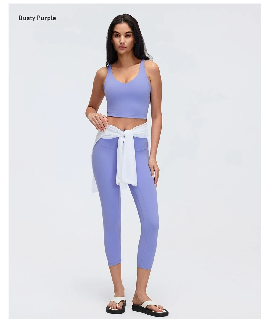 Women's deep V-neck workout bra with wide elastic shoulder straps-dusty purple