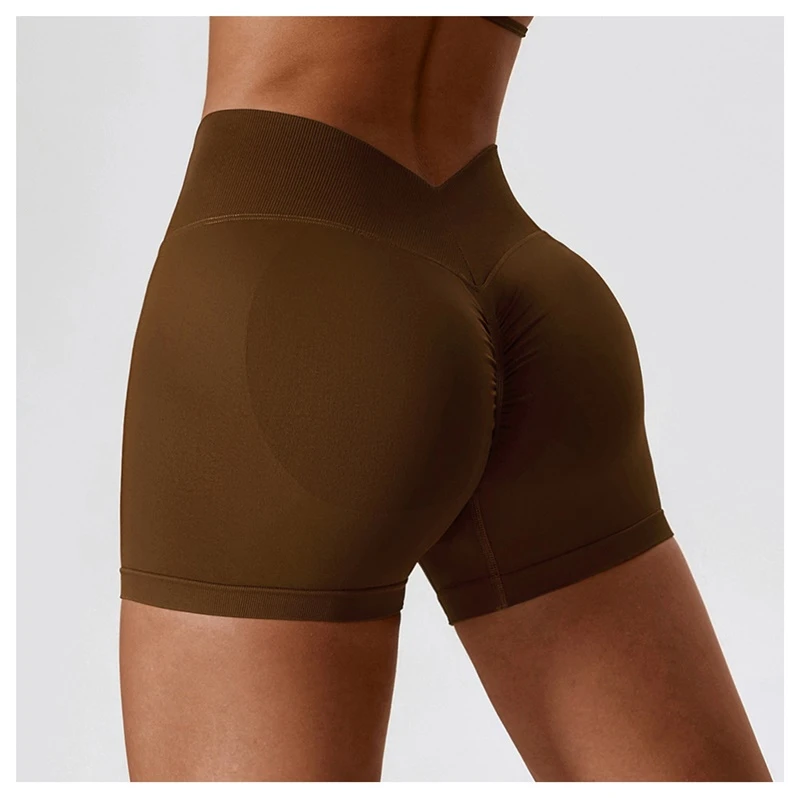 Deep V-Back Waistband Seamless Workout Shorts | Custom Logo Seamless Yoga Shorts - Image 3