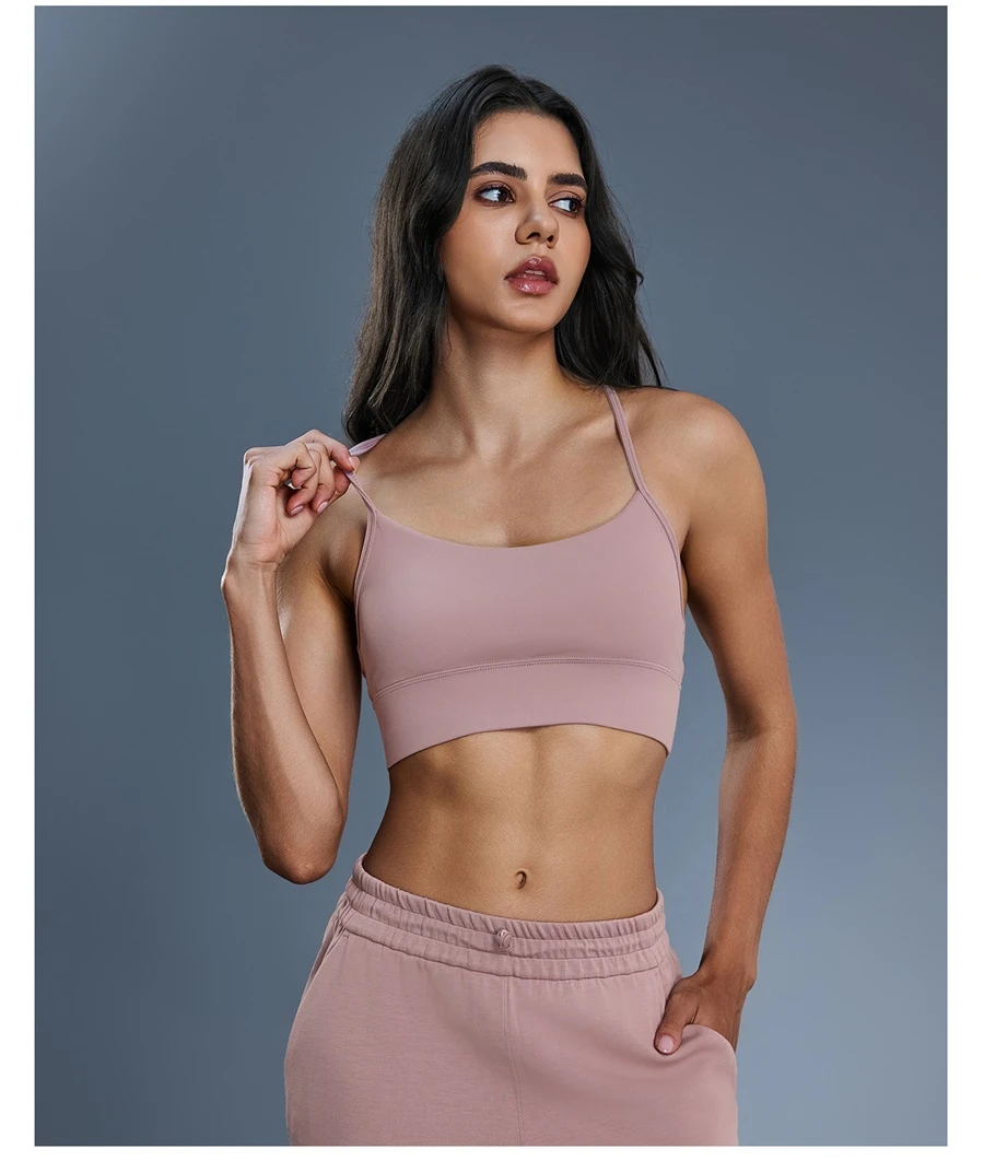 Women's Y back sports bra with elastic shoulder straps and supportive fit