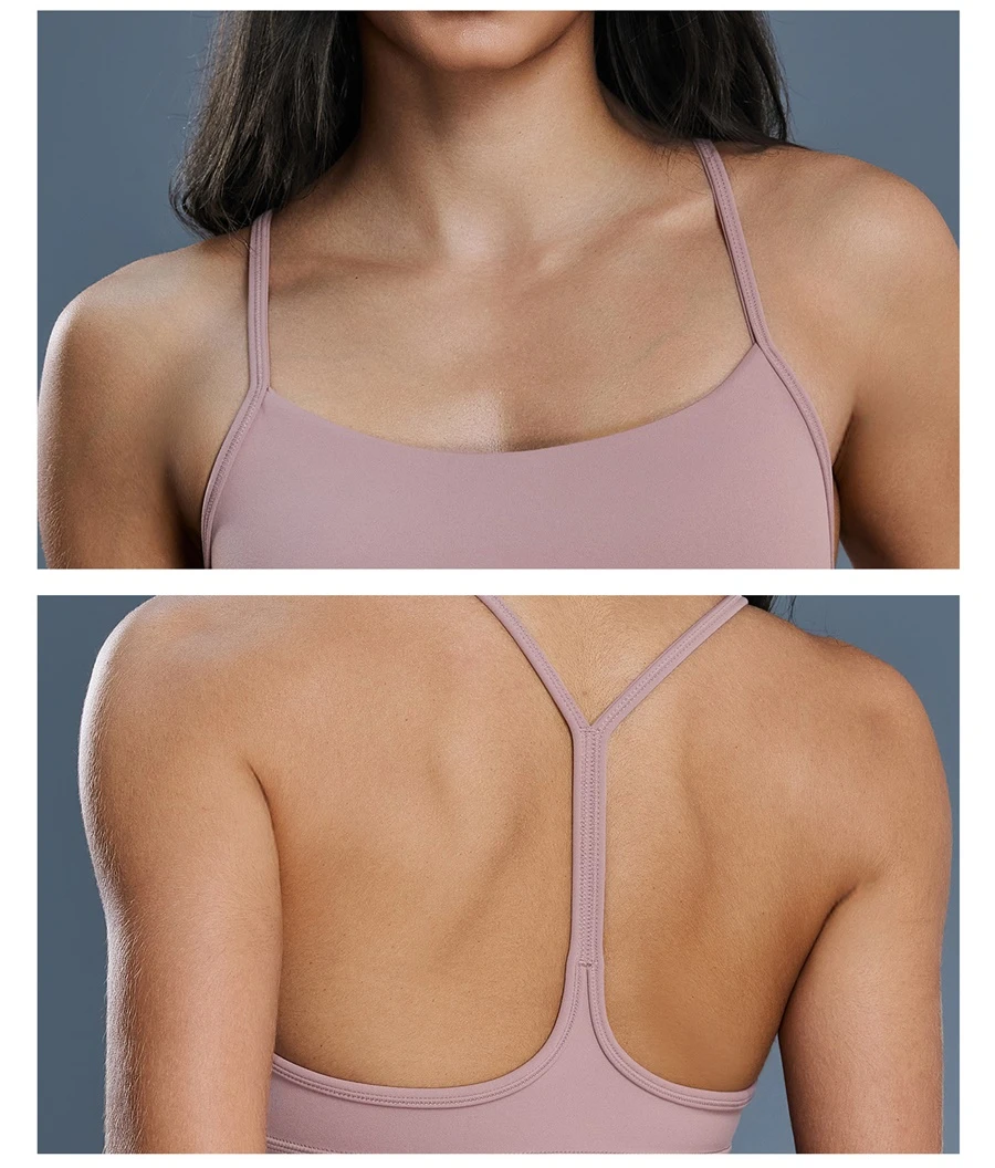 Women's Y back sports bra with elastic shoulder straps and supportive fit