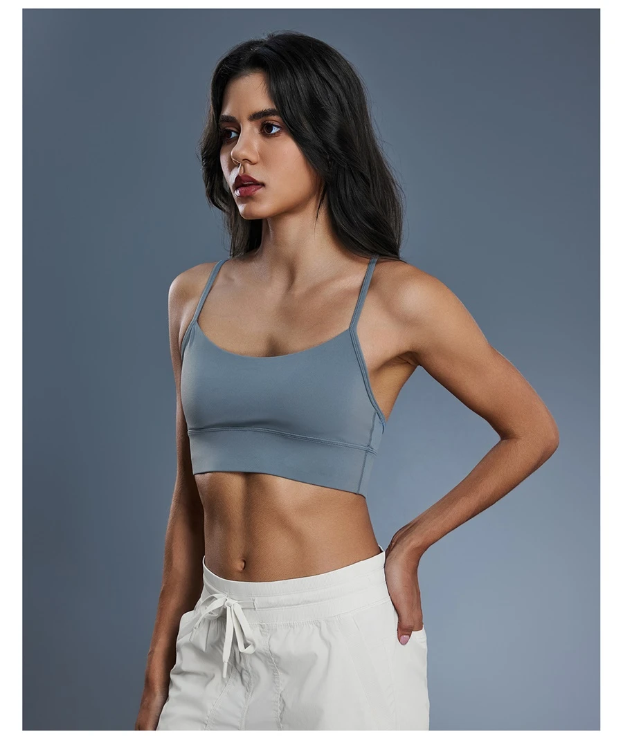 Second skin nylon spandex workout bra with breathable shaping fabric
