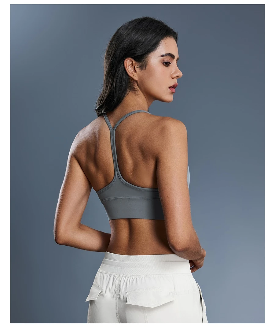 Women's Y back sports bra with elastic shoulder straps and supportive fit