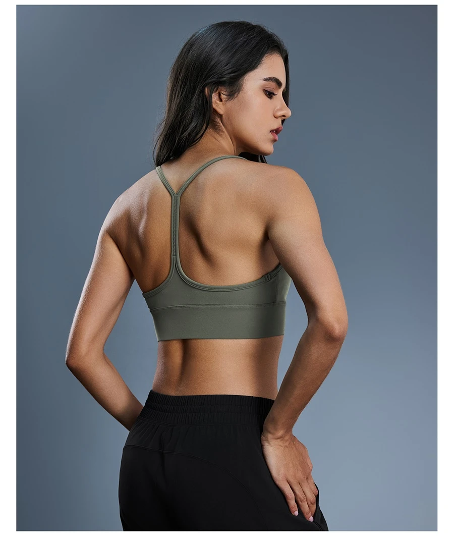 Women's Y back sports bra with elastic shoulder straps and supportive fit