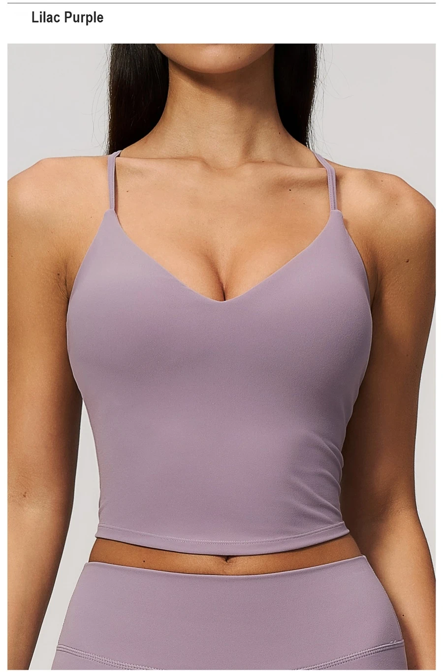Women's V-neck workout tank top with adjustable shoulder straps-lilac purple