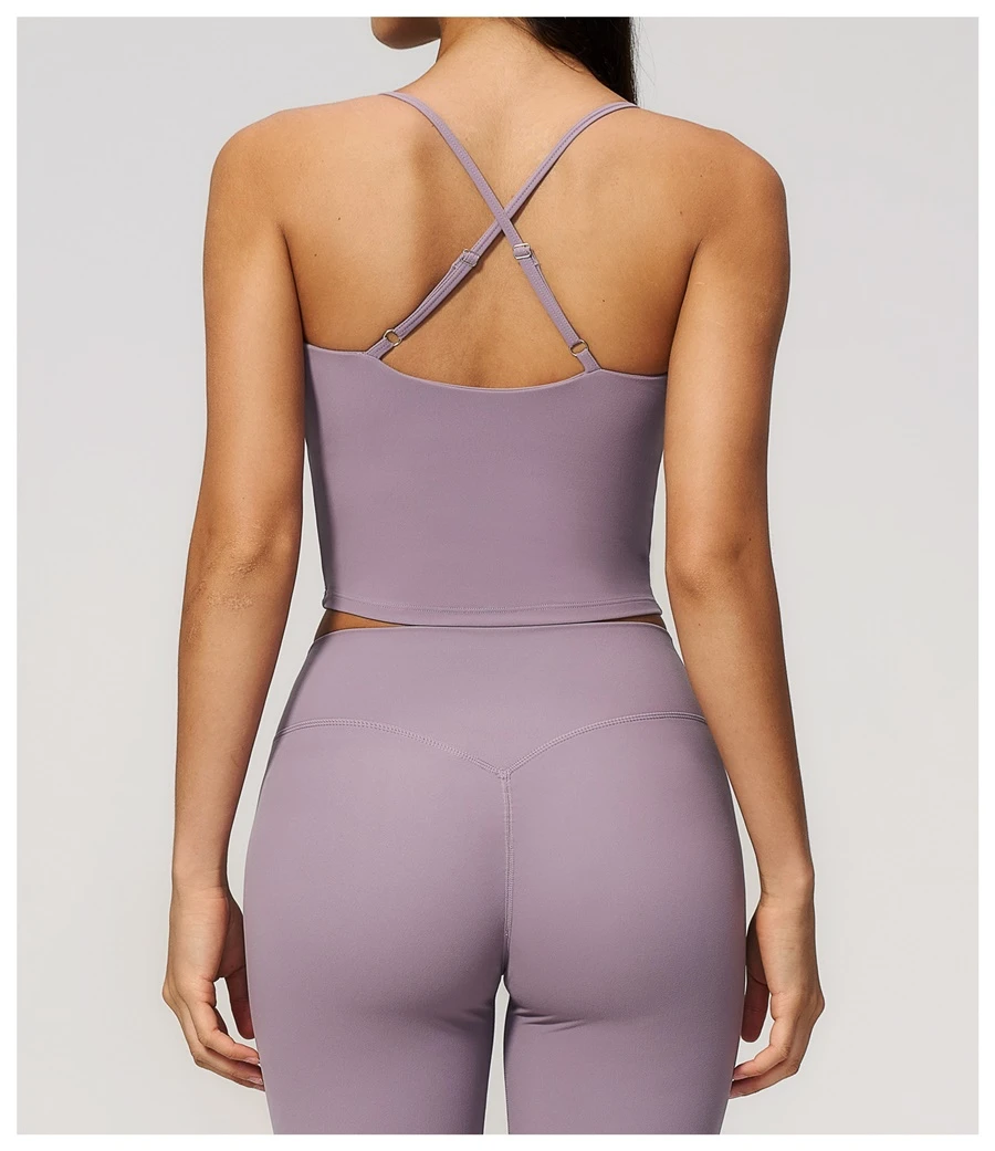 Cross back yoga tank top highlighting elegant open back design-lilac purple