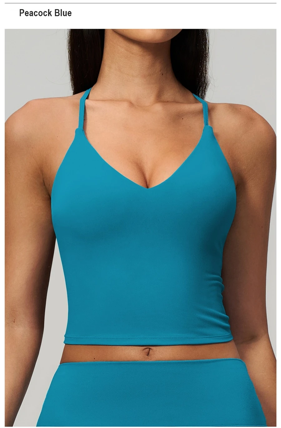 Women's V-neck workout tank top with adjustable shoulder straps-peacock blue