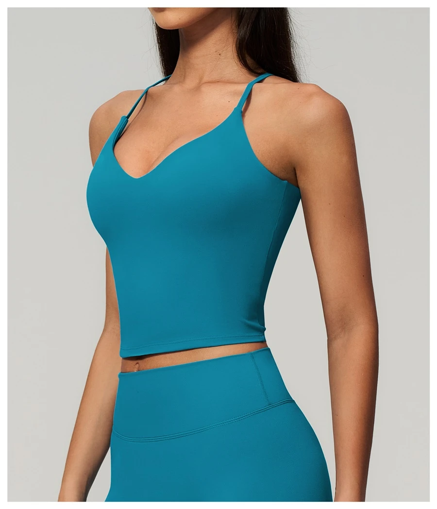 Women's buttery soft fitness tank with removable padded cups and adjustable straps-peacock blue