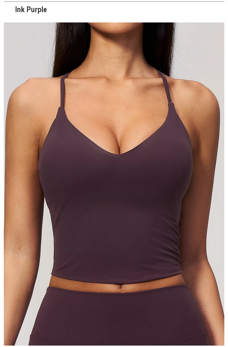 Women's V-neck workout tank top with adjustable shoulder straps-ink purple