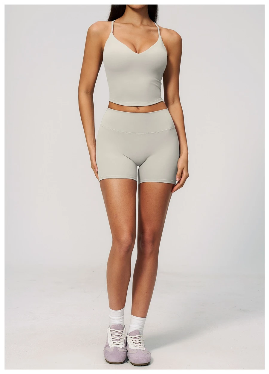 Women's buttery soft fitness tank with removable padded cups and adjustable straps-pearl grey