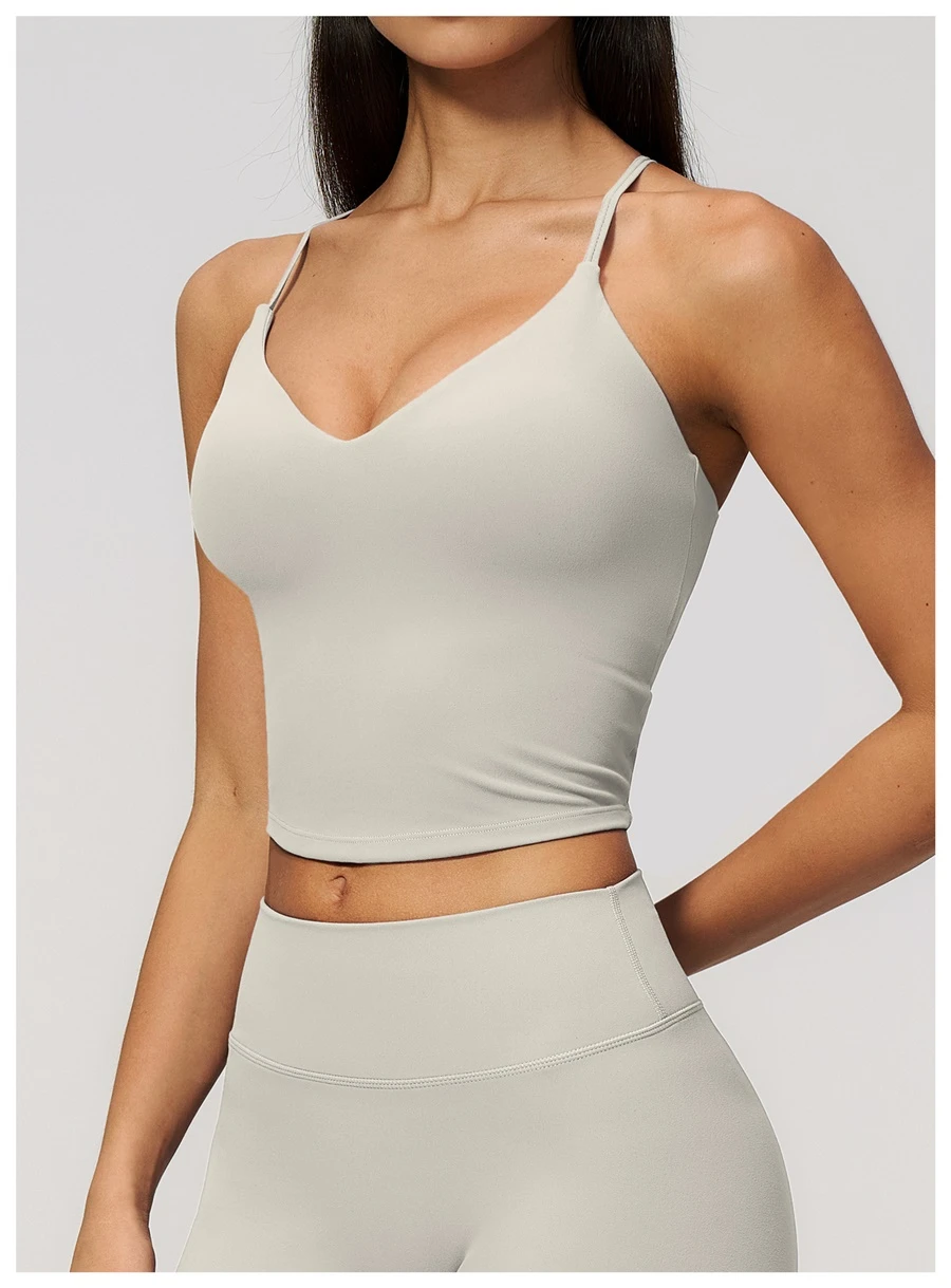 Women's buttery soft fitness tank with removable padded cups and adjustable straps-pearl grey