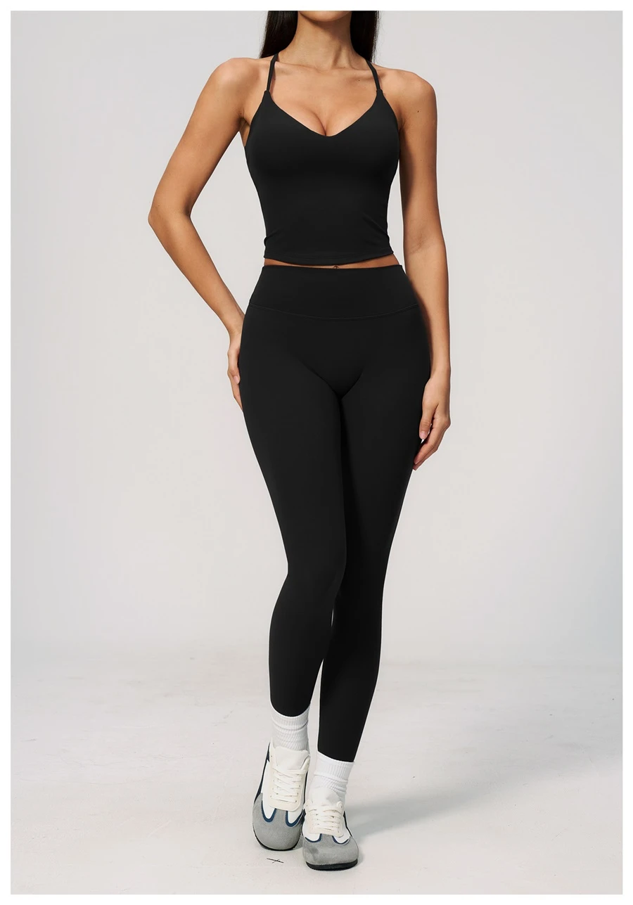 Women's buttery soft fitness tank with removable padded cups and adjustable straps-black