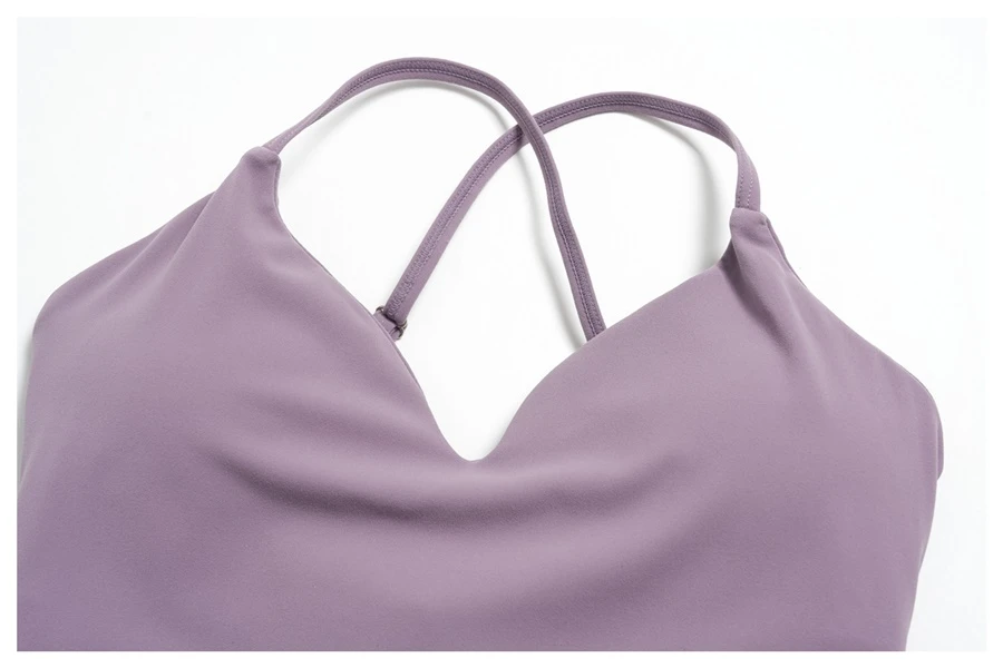 Adjustable straps yoga tank top highlighting elegant open back design-actual close up