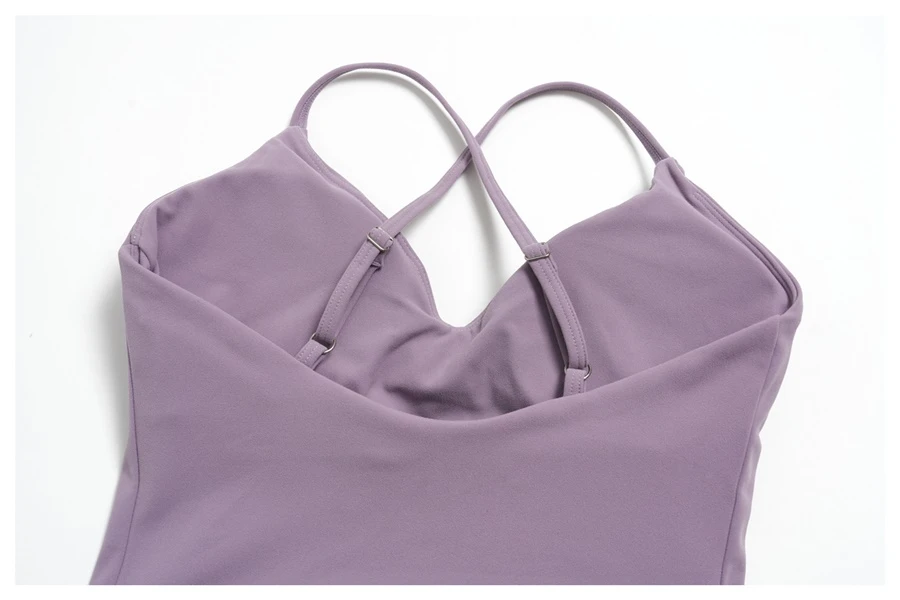 Cross back yoga tank top highlighting elegant open back design-actual close up
